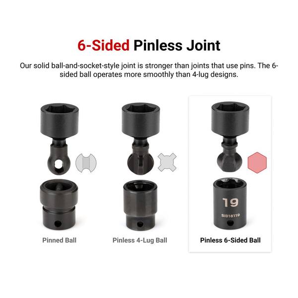 TEKTON 3/8 in. Drive 6-Point Universal Joint Impact Socket Set