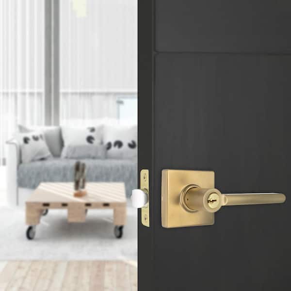 Tonebridge Brushed Gold Keyed Entry Door Lever with Square Rose