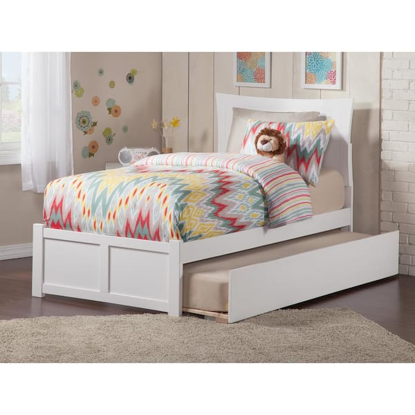 AFI Metro White Twin Platform Bed with Flat Panel Foot Board and Twin Size Urban Trundle Bed