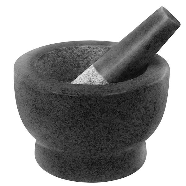 Adrinfly Black Mortar and Pestle Set Unpolished Heavy Granite for Enhanced Performance and Organic Appearance