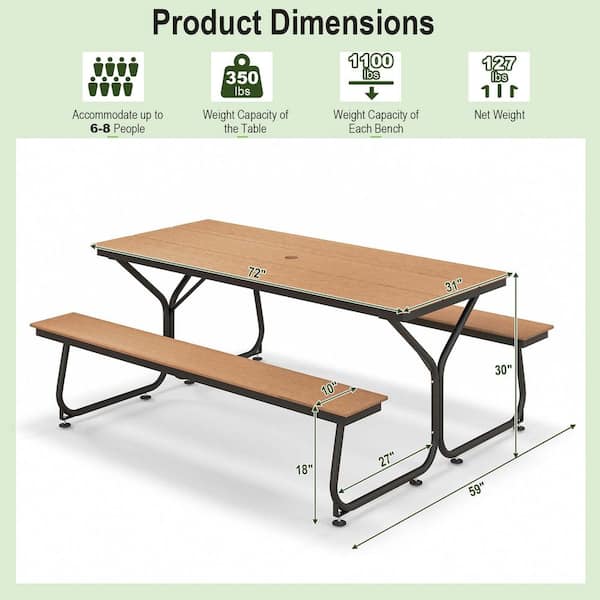 6 Feet Outdoor Picnic Table Bench Set for 6-8 People-Brown | Costway