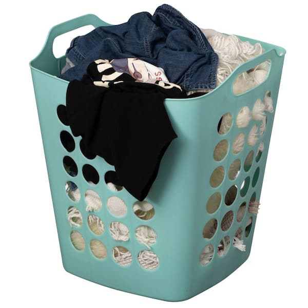 Basicwise Flexible Plastic Laundry Basket - Square Hamper with Side Handles - Organizer for Laundry & Household Storage, 50L Green