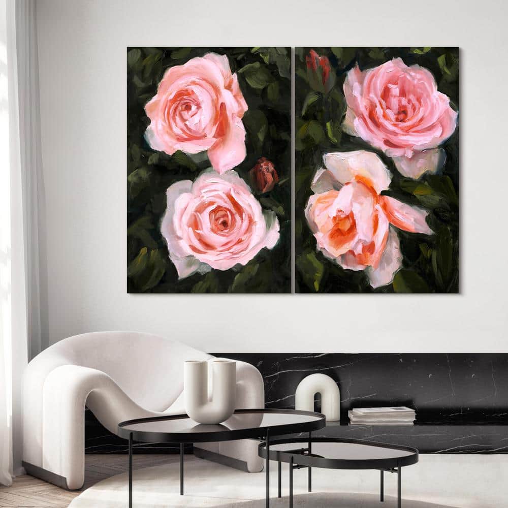 Ethereal Roses Pink and Green Tempered Glass Wall Art Set