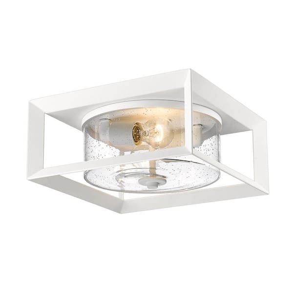 Smyth 2-Light Natural White and Seeded Glass Outdoor Flush Mount Light