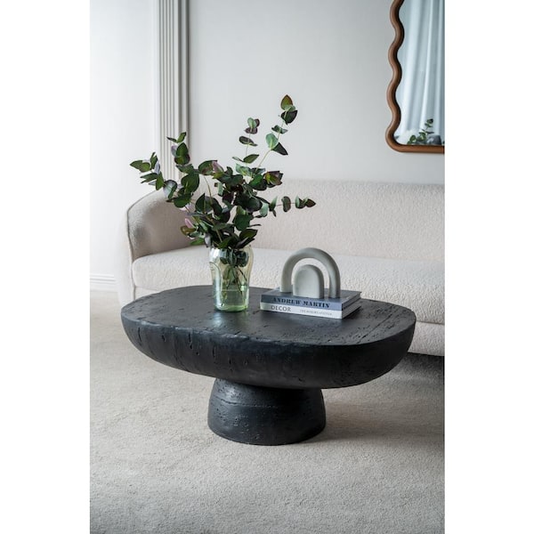 A & B Home 24 in. in Black Oval Concrete Coffee Table