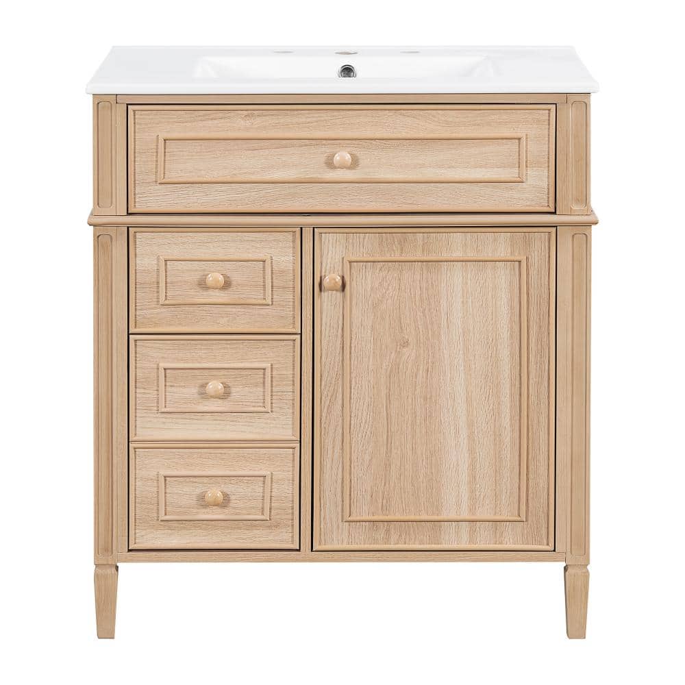 30 in. W Wood Freestanding Bath Vanity with White Ceramic Top Sink,Flip-Out Drawer,1 Soft-Close Door price history on PriceWatchPro