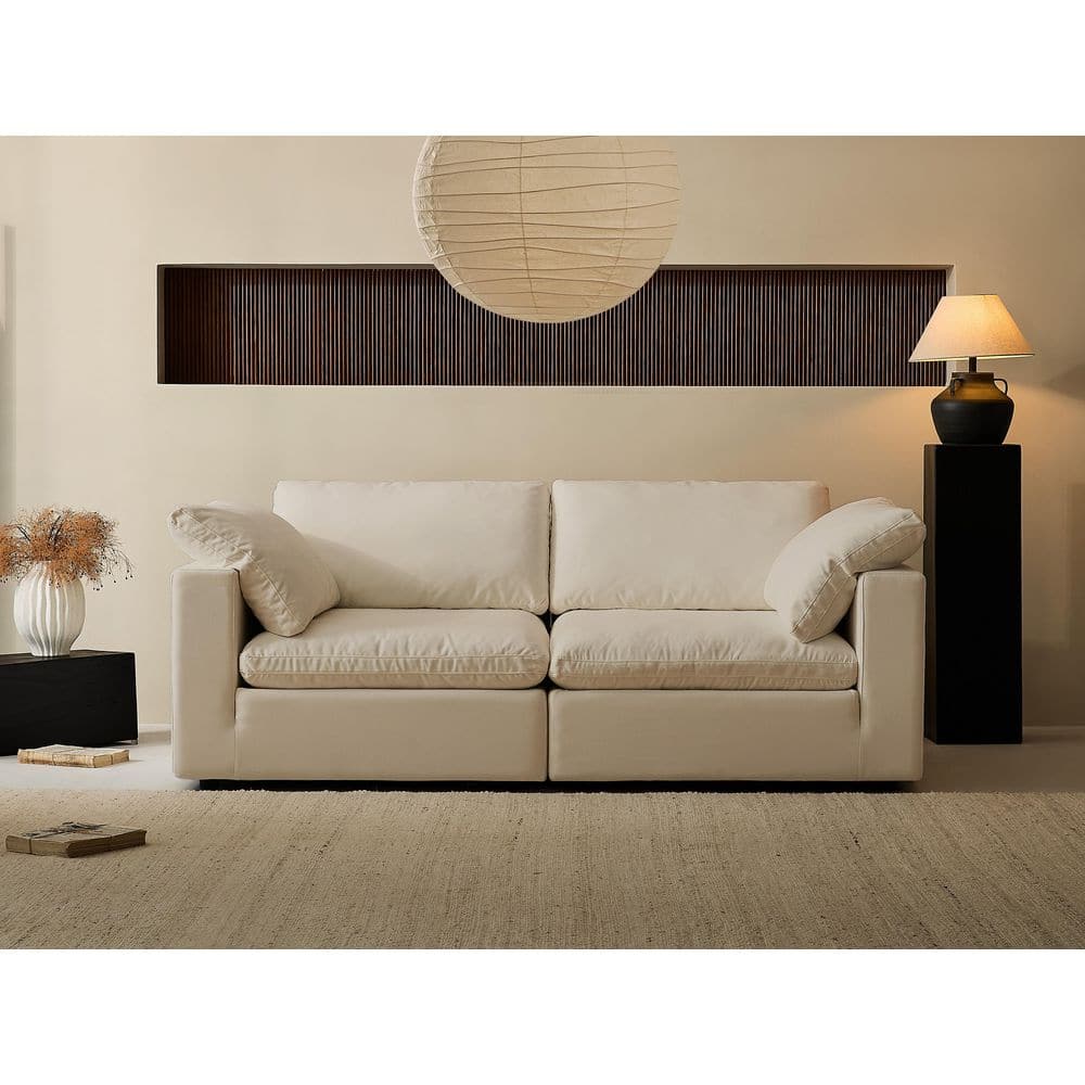 Modern 86 in. Wide Square Arm Linen Fabric Rectangle Sectional Sofa Combination Sofa 2 Seats in Linen Beige price history on PriceWatchPro