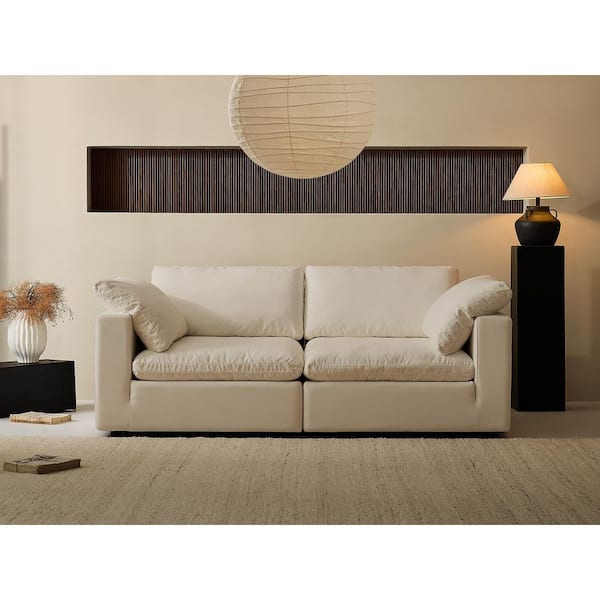 Modern 86 in. Wide Square Arm Linen Fabric Rectangle Sectional Sofa Combination Sofa 2 Seats in Linen Beige