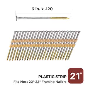 3 in. x 0.120-Gauge 21° Bright Finish Smooth Shank Plastic Strip Framing Nails (4000 per Box)