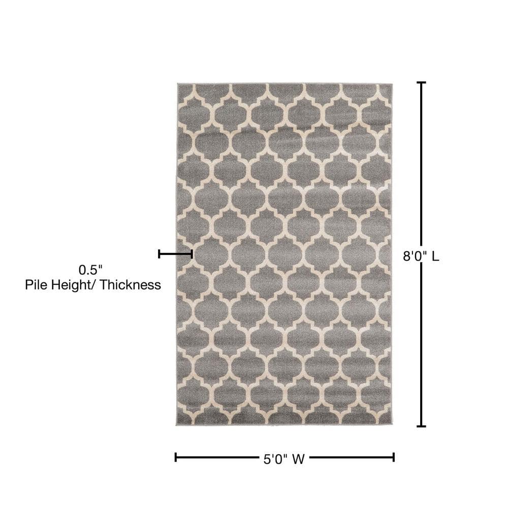 Elegant Dark Grey Synthetic Trellis 5' x 8' Indoor Rug