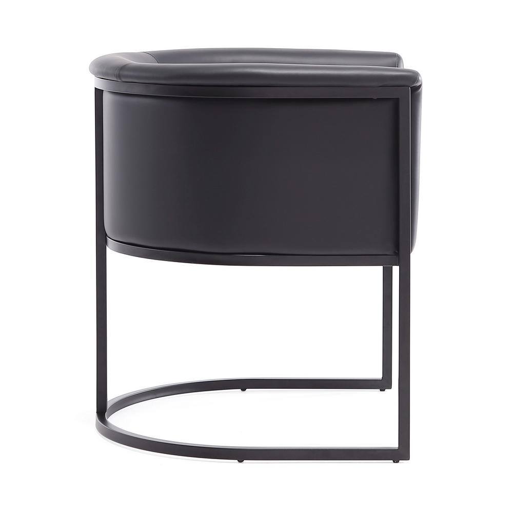 Modern Black Faux Leather Upholstered Metal Arm Dining Chairs, Set of 2