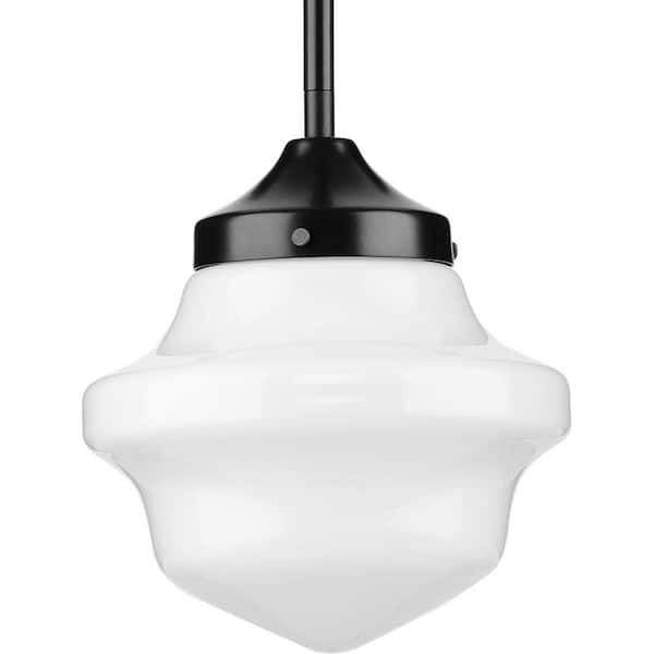 Progress Lighting School House Pendant Collection 1-Light Brushed Matte Black Opal Glass Coastal Mini-Pendant Light