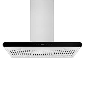 Deluxe 36 in. 400 CFM Ducted Kitchen Island Range Hood with Exhaust Kitchen Vent Duct and 4x LED Lights in Black