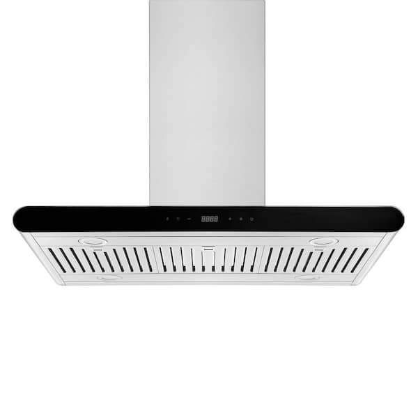 Empava Deluxe 36 in. 400 CFM Ducted Kitchen Island Range Hood with Exhaust Kitchen Vent Duct and 4x LED Lights in Black