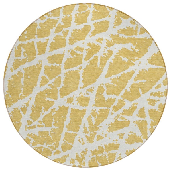 Addison Rugs Chantille ACN501 Gold 8 ft. x 8 ft. Round Machine Washable Indoor/Outdoor Geometric Area Rug