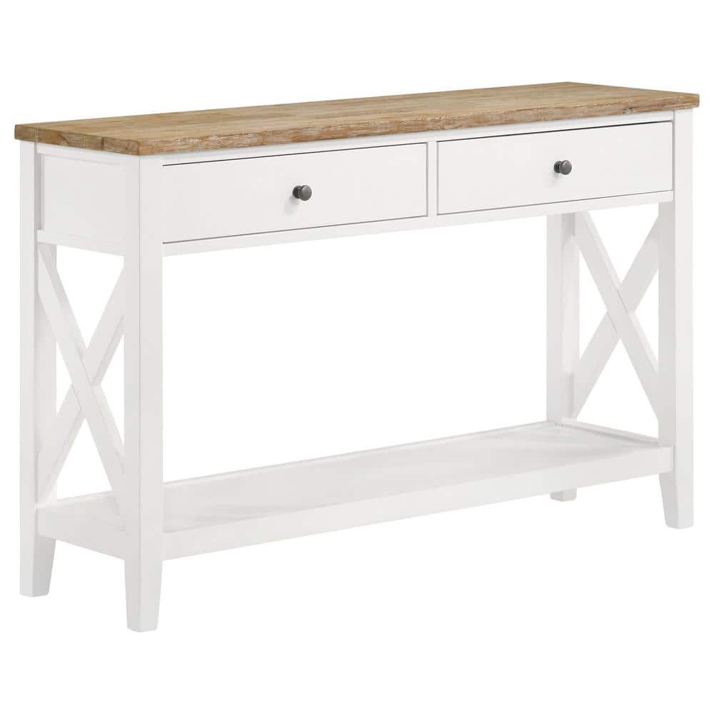 Coastal Brown and White Wood Console Table with Storage