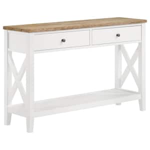 Maisy 47.25 in. Brown and White Rectangle Wood Console Table with Shelf