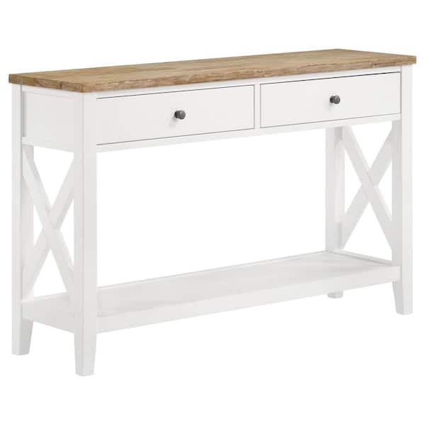 Coaster Maisy 47.25 in. Brown and White Rectangle Wood Console Table with Shelf