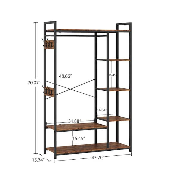 Rustic Brown Entryway Hall Tree Closet Organizer Portable Garment Rack