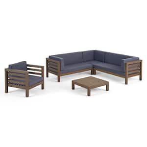 Oana Grey 5-Piece Wood Outdoor Patio Conversation Sectional Seating Set with Dark Grey Cushions