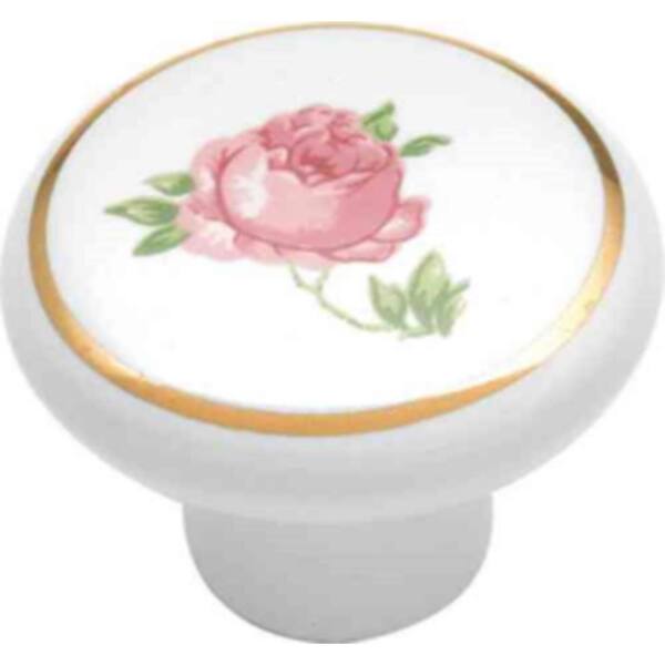 HICKORY HARDWARE English Cozy 1-1/4 in. White/Pink Rose/Gold Ring Cabinet Knob