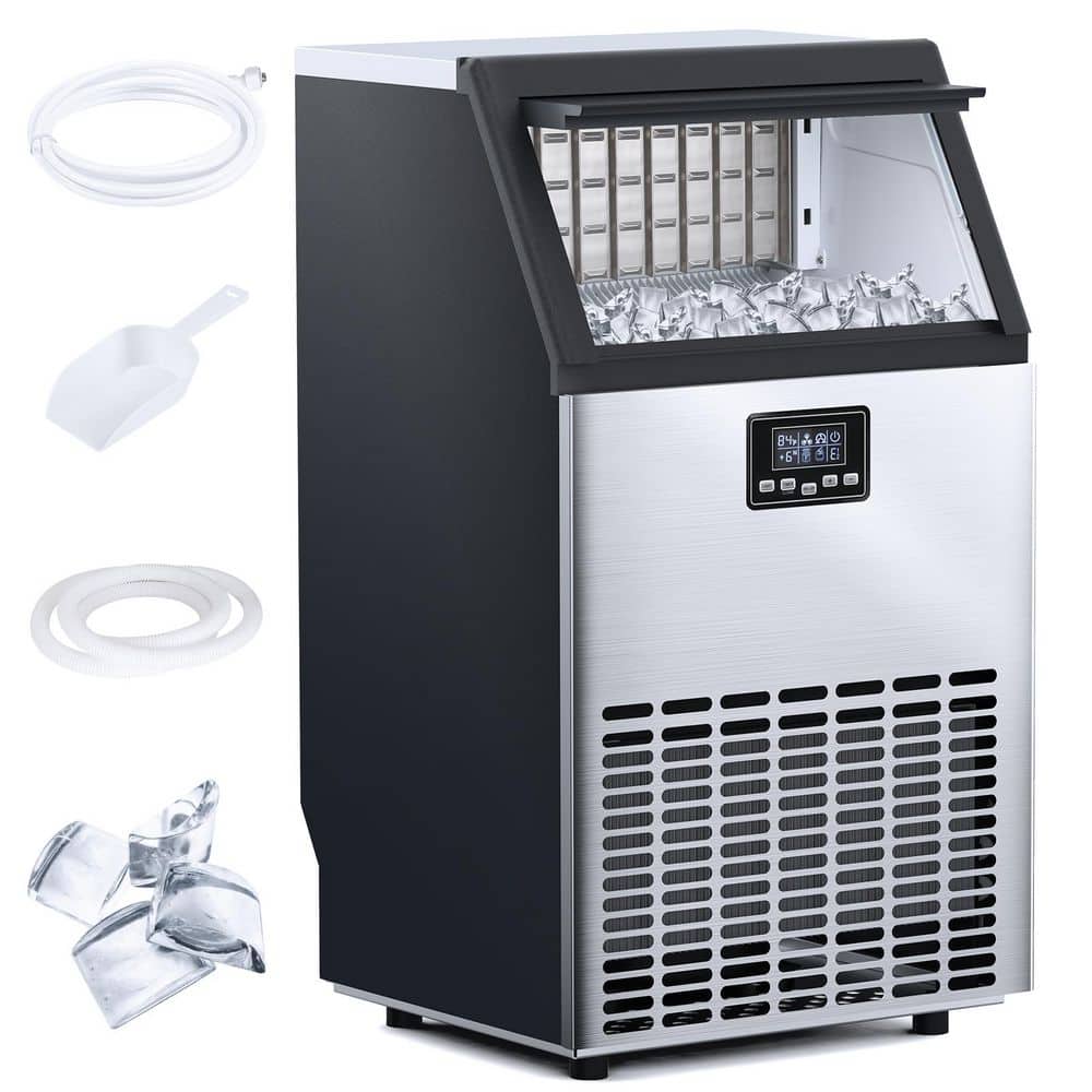 19.76 in. 100 lbs. Freestanding Crescent-Shaped Commercial Ice Maker w/ 28 lb. Storage Bin in Stainless Steel Silver