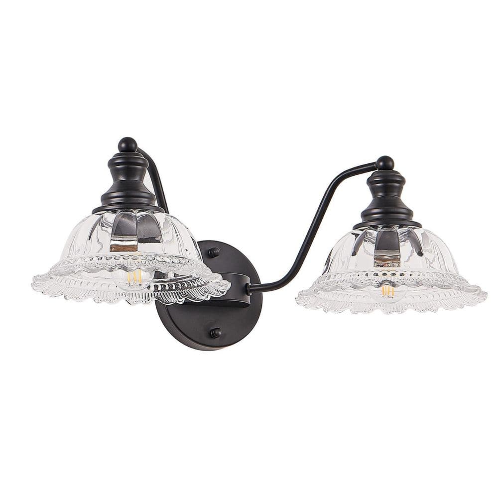 AVITAS 20 in. 2-Light Black Vintage Bathroom Vanity Light with