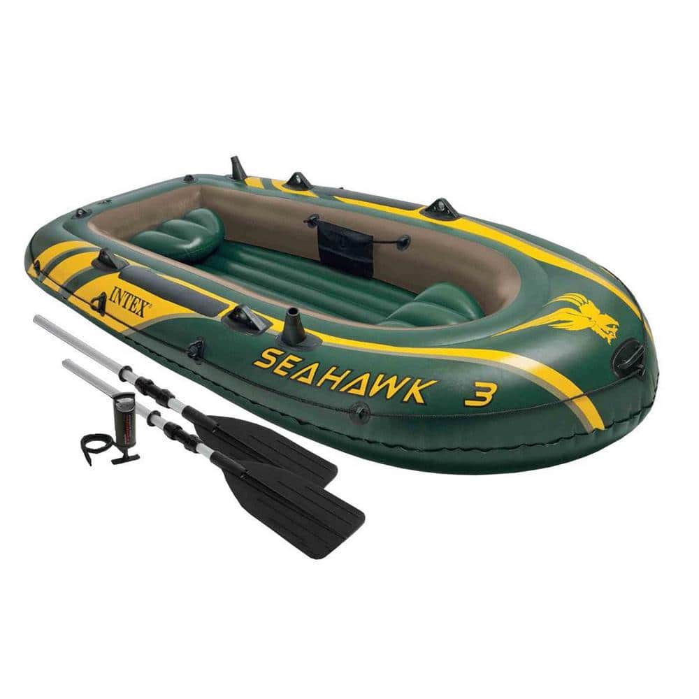 Seahawk 3-Person Green Inflatable Boat Set with Aluminum Oars
