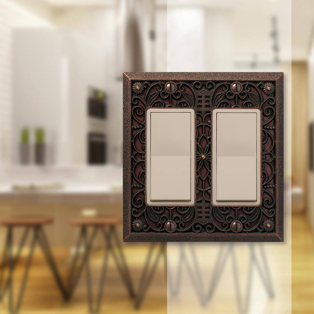 Aged Bronze Double Rocker Filigree Wall Plate