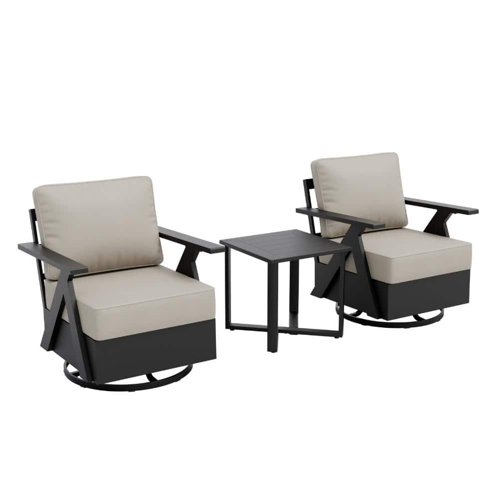 Aluminum Patio Conversation Set of 2 w/ Swivel & Rocking Chair and Side Table Metal Frame Adjustable Leg for Pool, Beige price history on PriceWatchPro