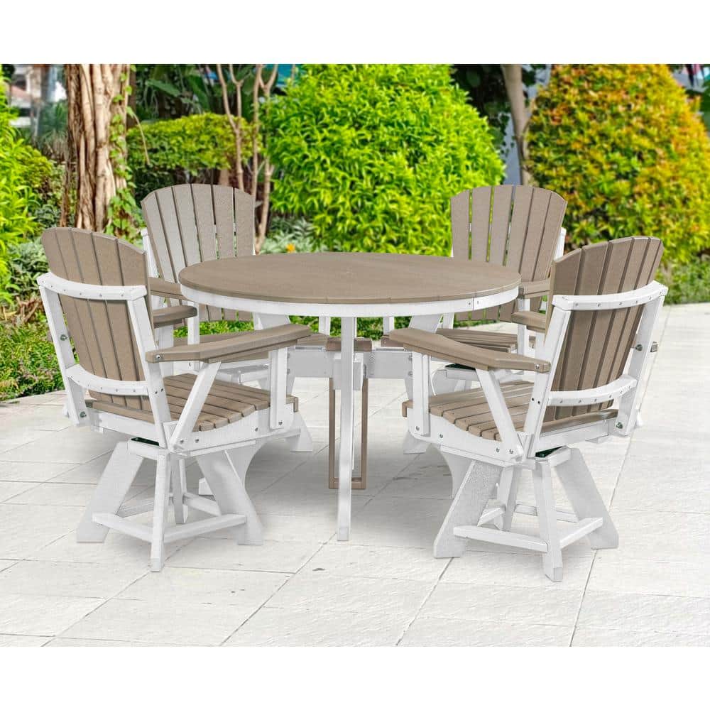 Weatherwood Brown and White Recycled Poly Resin Swivel Dining Chair