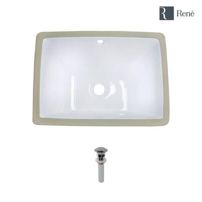 18.25 in. Undermount Bathroom Sink in White with Pop-Up Drain in Chrome