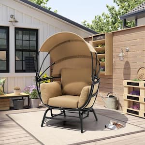 Egg Chair Swing Glider Chair Rocking Lounge Chair with Tan Cushion and Folding Canopy