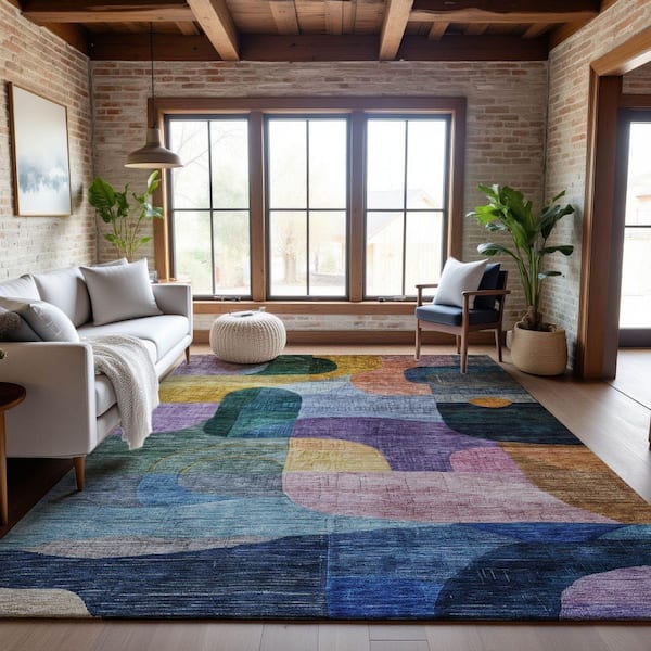Mayfield Premium Machine Washable Abstract AMF1115 Blue 10 ft. x 14 ft. Area Rug