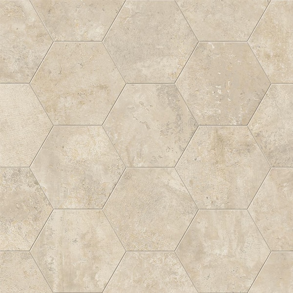 Hexagon Beige Matte 8.5 in. x 10 in. Stone Look Porcelain Floor and Wall Tile (12.49 sq. ft./Case)