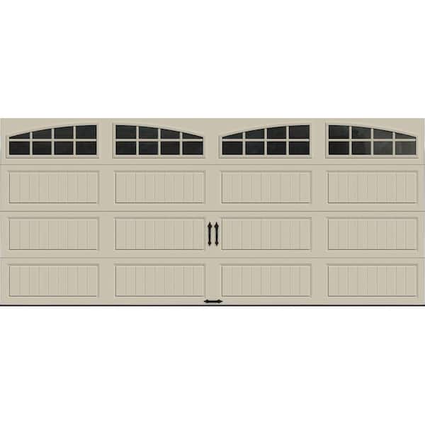 Clopay Gallery Steel Long Panel 16 ft x 7 ft Insulated 6.5 R-Value  Desert Tan Garage Door with Arch Windows
