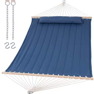 475 lb. Capacity Extra Large Outdoor Portable Double Hammock with Hardwood Spreader Bar for Camping, Blue