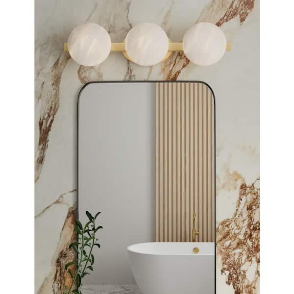 Zill 24 in. 3-Light Lily Gold Non-Dimmable LED Vanity Light with Alabaster Stone Glass Shade