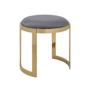 Niyo Gold and Gray Velvet Seat Cushioned Round Accent Small (Under 22 in.) Stool Ottoman
