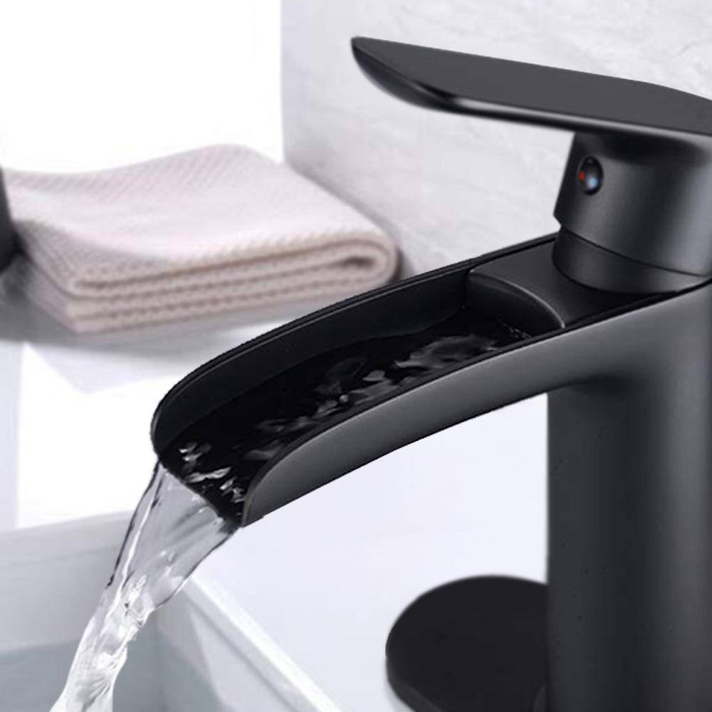Matte Black Brass Single Handle Waterfall Bathroom Faucet