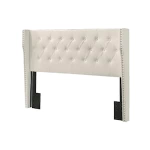 Larna White Full/Queen Faux Leather Upholstered Headboard with Tufted Buttons and Nail-head Trimming