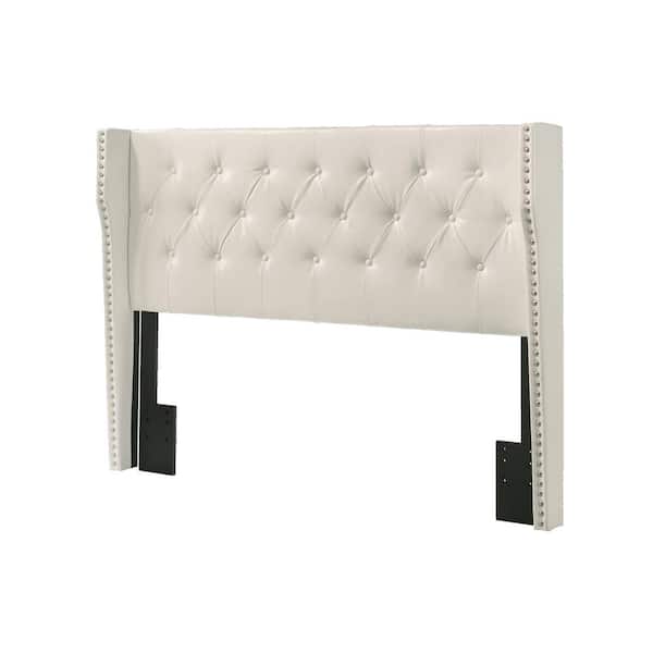 Best Quality Furniture Larna White Full/Queen Faux Leather Upholstered Headboard with Tufted Buttons and Nail-head Trimming