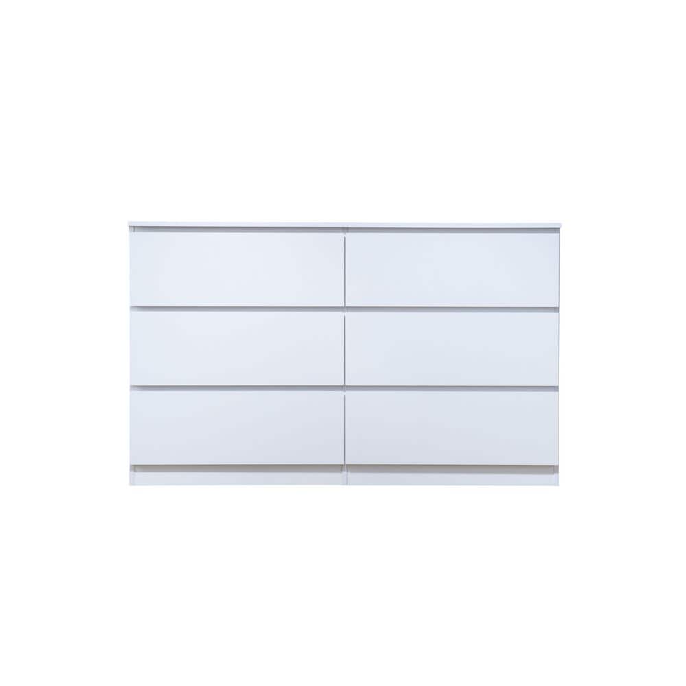 HODEDAH 6-Drawer White Dresser 34.25 in. H x 18.25 in. W x 55.25 in. D