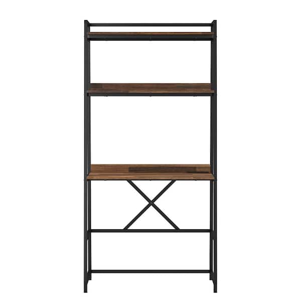 Sorvino 36 in. Matte Black Coating and Brown Writing Desk with Bookcase