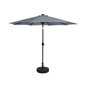 Marina 9 ft. Solar LED Market Patio Umbrella with Bronze Round Free Standing Base in Gray