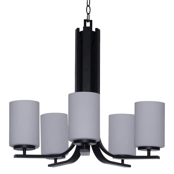 Cambridge 5-Light Ebony Bronze Chandelier Etched Dove White Glass Shade