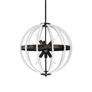 Cary 19 in. 6-Light Indoor Rustic Black and White Chandelier with Light Kit