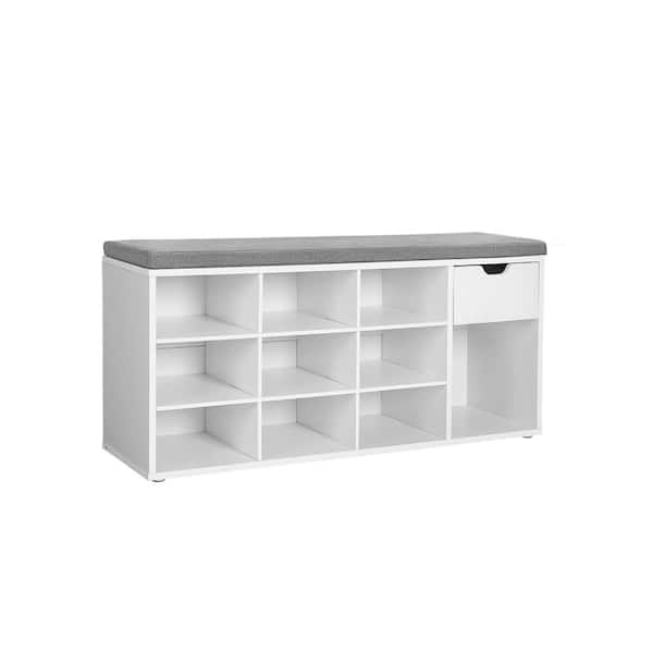 Benjara White and Gray 40.56 in. Backless Bedroom Bench with 1-Drawer and 10-Shelves