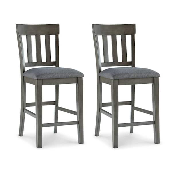 Benjara Haly Gray Wood Frame Counter Height Chair with Cushion (Set of 2)