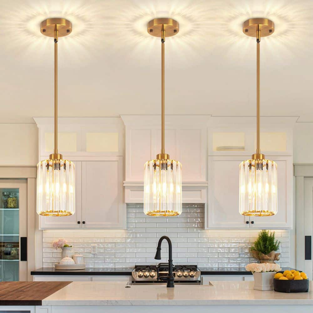 ZSMIHDOH 1-Light Gold Modern Pendant Light with Crystal Glass